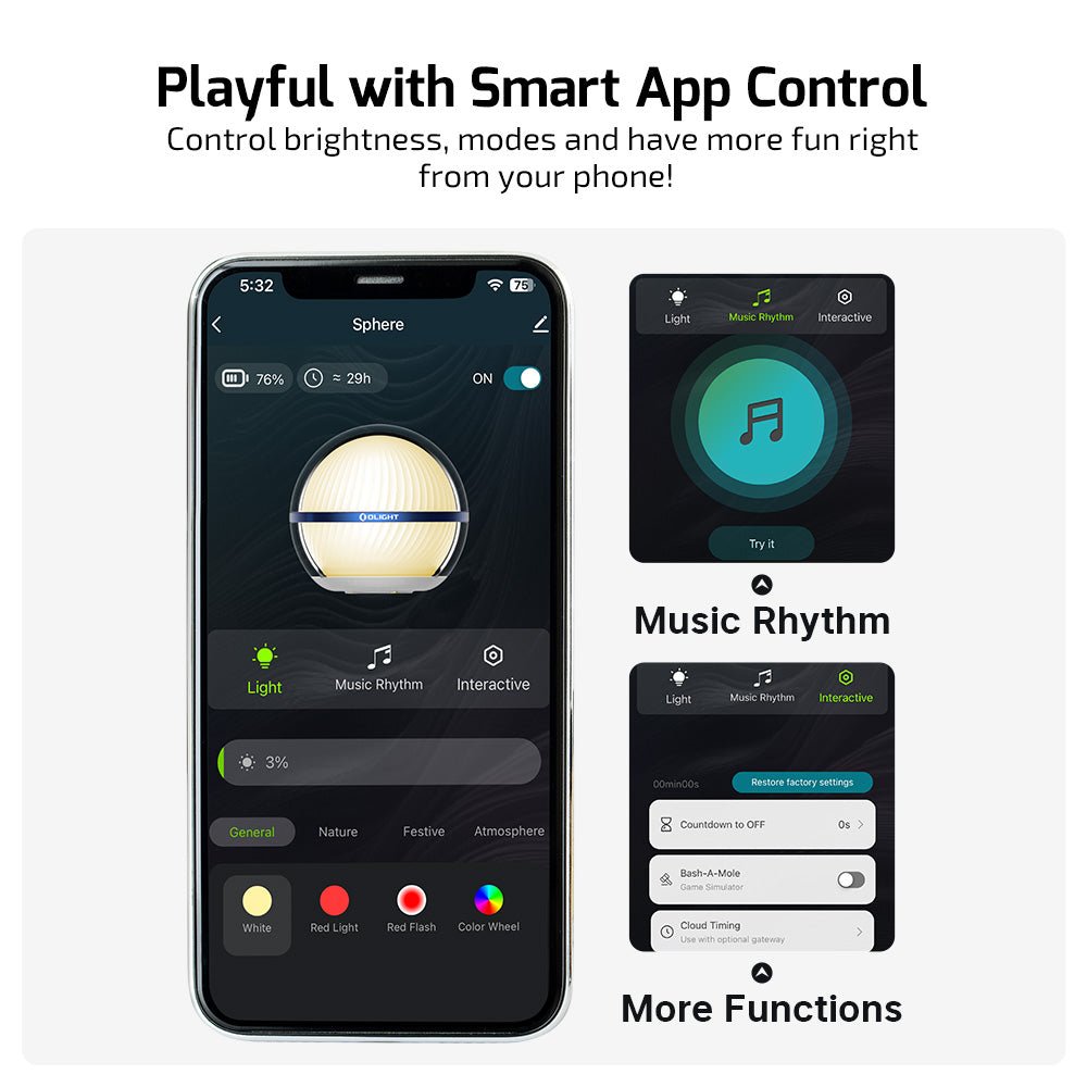 O Light RGB Sphere Ambient Light with App Control - Meridian EDC | Laserworks - O Light RGB Sphere Ambient Light with App Control