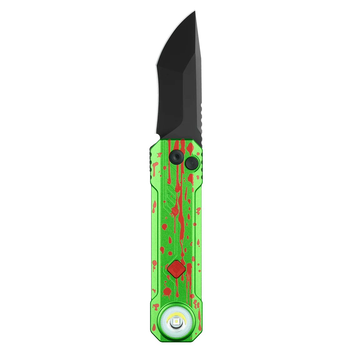 OKNIFE LK Zombie Green Folding Knife with Rechargeable Flashlight & RGB Light - Meridian EDC | Laserworks - OKNIFE LK Zombie Green Folding Knife with Rechargeable Flashlight & RGB Light
