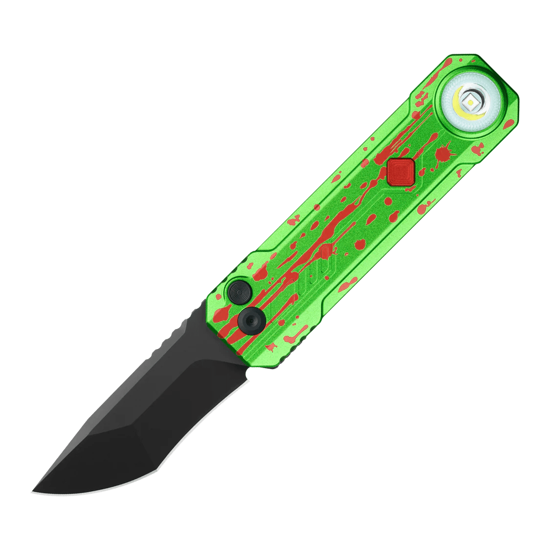 OKNIFE LK Zombie Green Folding Knife with Rechargeable Flashlight & RGB Light - Meridian EDC | Laserworks - OKNIFE LK Zombie Green Folding Knife with Rechargeable Flashlight & RGB Light