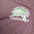 The "22 A Day" Premium Veteran Awareness Tee - Meridian EDC | Laserworks - Maroon t-shirt with 'God Bless Our Troops Veterans' graphic on a plain background