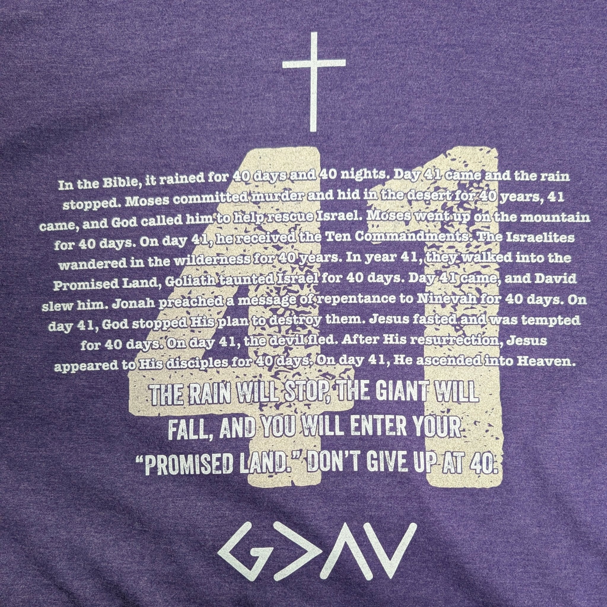 The "Day 41" Premium Graphic Tee - Meridian EDC | Laserworks - Purple t-shirt with white text and design on a plain background