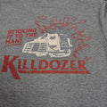 The "Killdozer: Give No Quarter" Premium Graphic Tee - Meridian EDC | Laserworks - Gray t-shirt with red and white graphic design and text on a plain background
