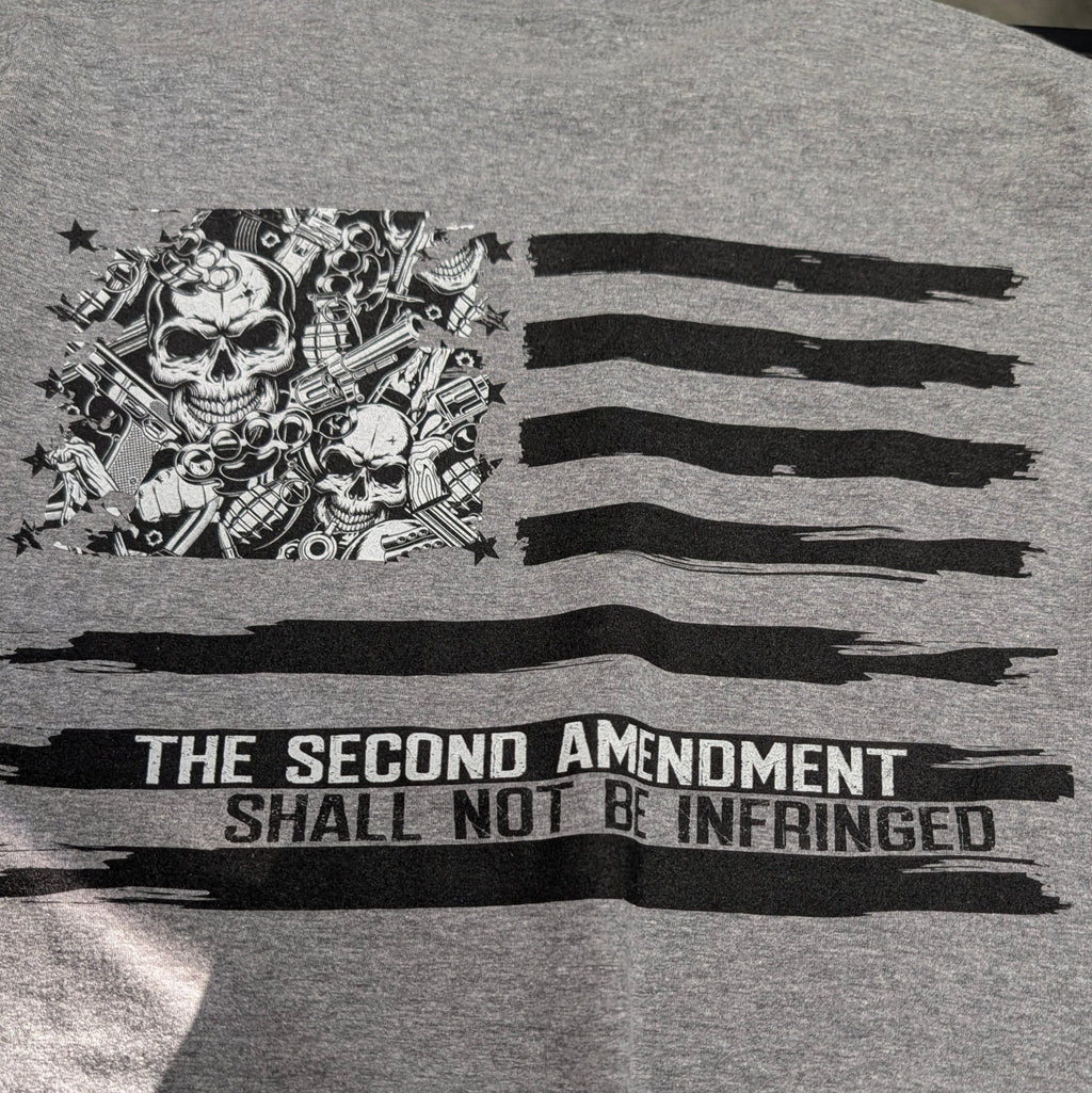 The "Patriotic AF" Premium Graphic Tee - Meridian EDC | Laserworks - Gray t-shirt with black and white graphic design and text on a plain background
