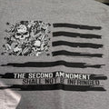 The "Patriotic AF" Premium Graphic Tee - Meridian EDC | Laserworks - Gray t-shirt with black and white graphic design and text on a plain background