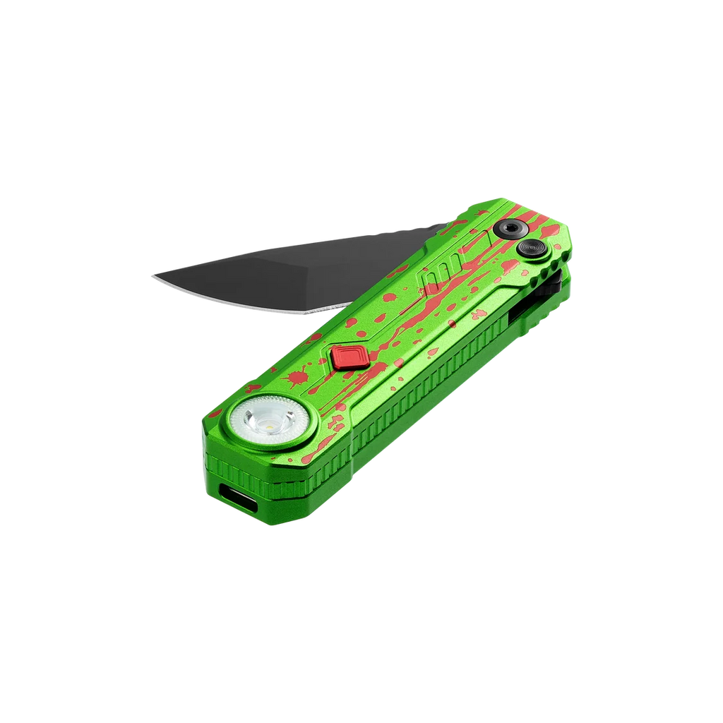 OKNIFE LK Zombie Green Folding Knife with Rechargeable Flashlight & RGB Light